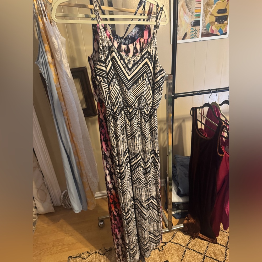 Maurices Black, White, and Pink Maxi Dress